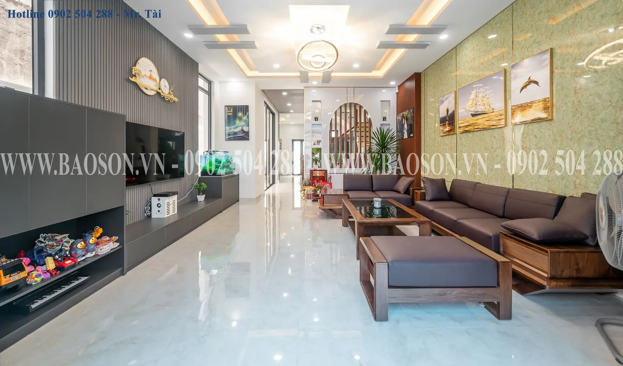 Bộ sofa gỗ phòng khách — công trình thực tế Bảo Sơn